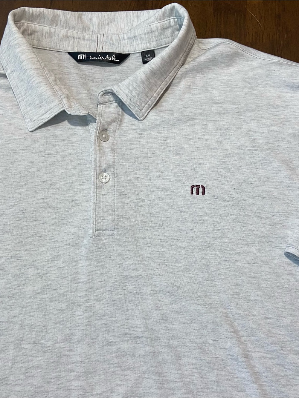 Travis Mathew Heather Light Gray Polo with Maroon Logo